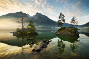 Lake Hintersee, mountain, lake, Alps, water, morning, atmosphere, islands, trees, autumn, Berchtesgaden, Lake Hintersee, mountain, lake, Alps, water, morning, atmosphere, islands, trees, autumn, Berchtesgaden,